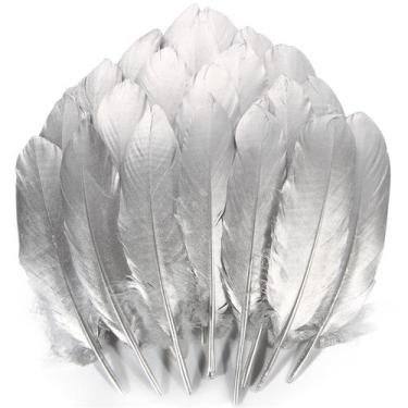 Imagem de Penas de ganso THARAHT Silver 15-20 cm, naturais, 120 peças, artesanat