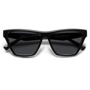 Imagem de VANLINKER Óculos de sol quadrados retrô polarizados para mulheres, óculos clássicos para dirigir ao ar livre, proteção UV400, VL9856, C1 - Armação preta/lente cinza, Medium