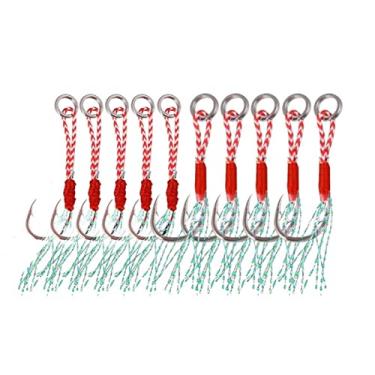 Imagem de GRFIT Ganchos de pesca 10 pçs/lote isca de pesca lenta jigging anzóis de pesca assistida gancho farpado único gabarito ganchos fio pena iscas ganchos kit de ganchos de pesca ganchos de peixe (cor: 11)