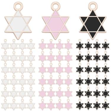 Imagem de HOBBIESAY 90 peças, pingentes de estrela de Davi, 3 cores, granel, 1,65 x 0,47 polegadas, pingentes hexagramas, pingente de esmalte de estrelas de seis pontas para mulheres, colar de joias, orifício