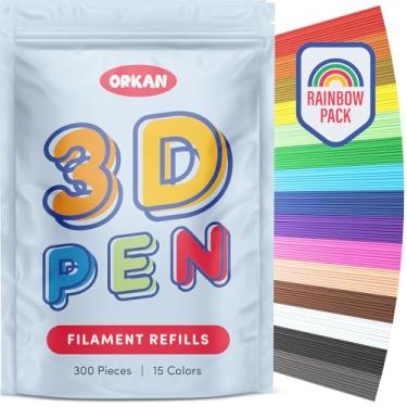Imagem de ORKAN Recargas de filamento de caneta 3D | Compatível apenas com o 3Doodler Start+ | 15 cores arco-íris | Fios de filamento ecológico PCL de 15 cm x 2,5 mm | Seguro para crianças | Apenas para