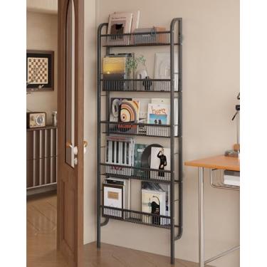 Imagem de UMDONX Prateleira de banheiro atrás da porta estreita de 5 camadas, prateleira de armazenamento fina para economia de espaço, unidade de prateleira estreita para banheiro e cozinha, preta