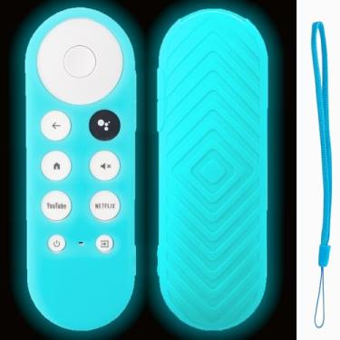 Imagem de Capa de controle remoto Glow compatível com Chromecast com Google TV HD 2022/4K 2020 controle remoto por voz - TOKERSE capa protetora de silicone antiderrapante à prova de choque com cordão que brilha