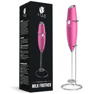 Imagem de Bean Envy Espumador Elétrico de Leite em Aço Inoxidável a Bateria com Suporte, Rosa Escuro