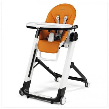 Imagem de Cadeira de Alimentação Cadeirão com Altura do Assento Ajustável e 4 Rodas, Peg Perego, Laranja