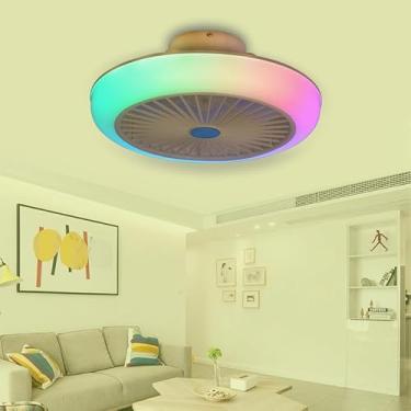Imagem de Ventiladores de teto RGB com luzes e controle remoto com Bluetooth, Ventilador de teto com luz LED Ventilador de teto Iluminação Ventilador de teto com luz de teto com controle remoto Ventil