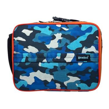 Imagem de Yumbox Lancheira infantil, comporta lancheira e garrafa de água, 3 maneiras de transportar, fecho de zíper, rede interna com zíper, tecido limpo com forro de EVA para isolamento extra, camuflagem azul