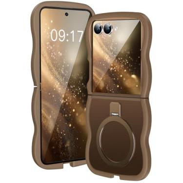 Imagem de KMAMBAG [Suporte magnético e moldura ondulada] Capa para Samsung Galaxy Z Flip 7 [Apto para Mag Safe] [Proteção contra quedas militar] Capa de anel de telefone translúcida Z Flip 7 não amarela, para