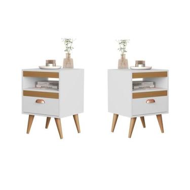 Imagem de Kit 2 mesas de cabeceira SAZ Pés Palito Cor: Branco / nature - Comprar