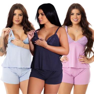 Imagem de Kit 5 Baby Doll Amamentação com Short e Camiseta Gestante Maternidade 