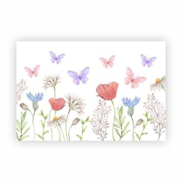 Imagem de Painel de Lona Flores jardim borboletas aquarela - 180x120cm - Fabrika