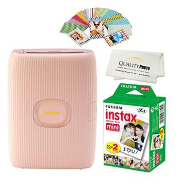 Imagem de Fujifilm Instax Mini Link 2 Impressora para Smartphone Plus Instax Mini Filmes Pacote com 20 Adesivos Plus. Pano de microfibra multiuso bônus - rosa macio..