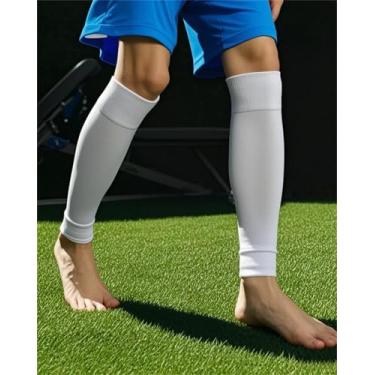 Imagem de Meias masculinas Shin Guard - Meias esportivas respiráveis de compressão de comprimento médio brancas BLC367-02