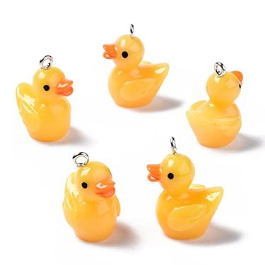 Imagem de 10 peças de pingentes de geleca de pato de resina 3D, mini pingente de animal fofo, pingentes de pato amarelo, enfeites de desenho animado para colar, pulseira, enfeites de fabricação de joias faça