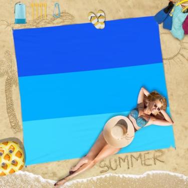 Imagem de Cobertor de praia impermeável à prova de areia 188 × 203 cm, grande para 1 a 5 adultos, cobertor leve, tapete de piquenique de praia para acampamento, caminhada, viagem, piquenique