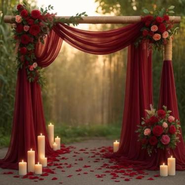 Imagem de Tecido de tule vermelho de casamento de 1,6 x 2 m, decoração rústica de organza de cristal para decoração de festa de aniversário, decoração de festa de Natal, decoração de faixa de cadeira de organza