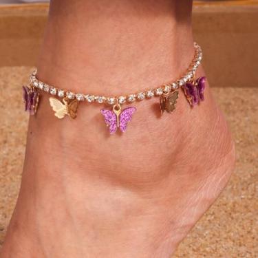 Imagem de Tornozeleira feminina banhada a ouro, moda, zircão, strass, borboleta, acessórios de joias modernas, One Size, Metal, Sem Pedra Preciosa