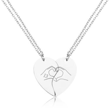 Imagem de Colar de 13 unidades, inspirado no melhor amigo combinando para 2 joias, presente de amizade para mulheres fãs (gesto de amor), M, aço, Sem Pedra Preciosa