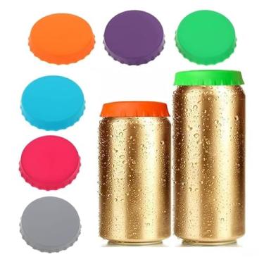 Imagem de Pacote com 6 tampas de lata de silicone, capas de bebidas reutilizáveis, cores sortidas, serve para suco de cerveja refrigerante e latas pop, sem BPA