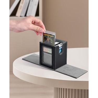 Imagem de MTG Deck Box with Commander Window Display, Trading Card Storage Box Holds 100 Double-Sleeved Cards Suitable for TCG/CCG/PTCG/EDH/Magic/Sport Cards(Black&Gray)