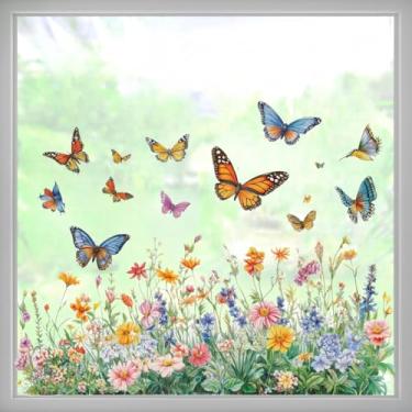 Imagem de Decalques de janela de margarida grande 60 cm x 30 cm adesivos florais de vidro de borboleta adesivos de película de película de silhueta sala de estar quarto casa decoração de vidro