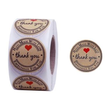 Imagem de 500 peças/rolo de adesivos de agradecimento, adesivos de papel kraft de 2,5 cm com adesivo forte para embalagens de pequenas empresas, envelopes, sacolas de presente