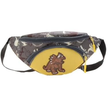 Imagem de Pochete fashion com desenho animado de dinossauro, bolsa tiracolo ajustável no peito para viagem, caminhada, acampamento, Amarelo, Amarelo