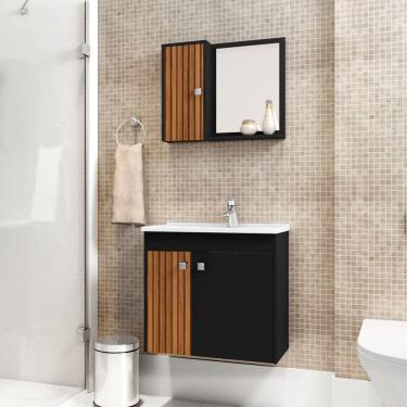 Imagem de Conjunto Para Banheiro Com Armário Dublin Preto Ripado