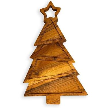 Imagem de FIRKIRI Tábua de corte de madeira em forma de árvore de Natal para cozinha, travessa de charcutaria de madeira, bandeja decorativa, tábua de queijo, 37,3 C x 22,6 cm, madeira natural marrom