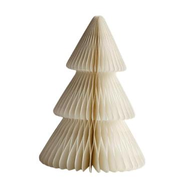 Imagem de oshhni Decoração de árvore de Natal de papel, enfeite de mesa, artesanato colecionável, estátua de árvore de Natal, decoração de mesa de Natal para festa, Bege 25 Cm