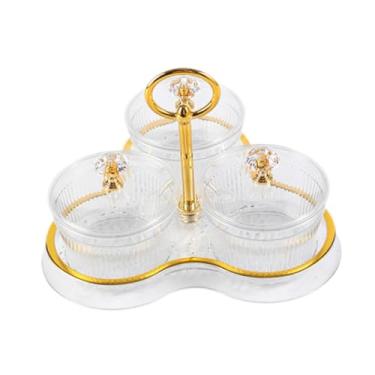 Imagem de Generic Bandeja para servir lanches de frutas secas, doces, nozes, com alça, com tampa, pote de armazenamento de cozinha, bandeja de servir dividida para casa, Transparente 3 Grades