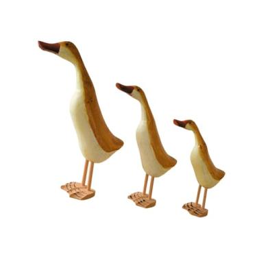 Imagem de Generic 3 peças de estátuas de pato de madeira, ornamentos, elegantes, decorativos, engraçados, figuras de pato, esculturas de animais para mesa,