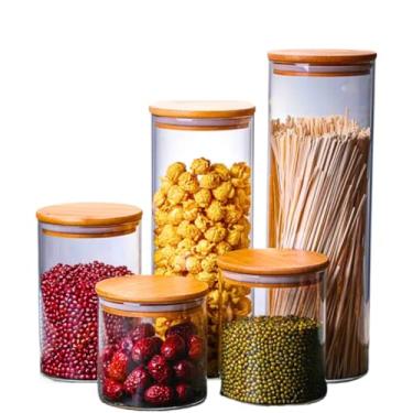 Imagem de Potes de Vidro com Tampa de Bambu Herméticos, Kit com 5 Unidades para Armazenamento de Alimentos