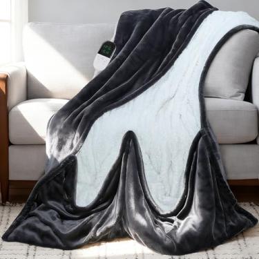 Imagem de Apipi Cobertor aquecido com bolso para os pés – Cobertor quente e fofo de aquecimento elétrico, cobertores laváveis à máquina com 6 níveis de temperatura e configurações de tempo de 1 a 10 horas