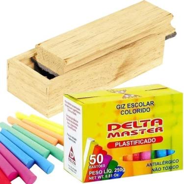 Imagem de Giz De Lousa Colorido C/50 Un. e Apagador Madeira Porta Giz - Diversos