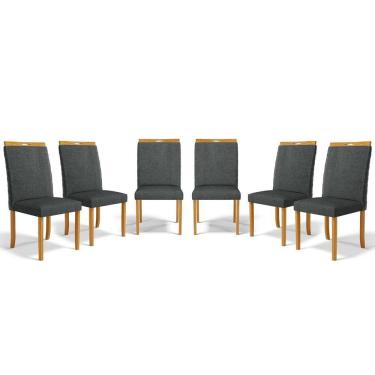 Imagem de Kit Com 6 Cadeiras Agnes Madeira Maciça Estofadas Para Mesa De Jantar Linho Chumbo 406