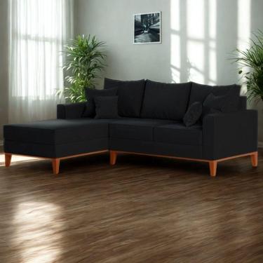 Imagem de Sofá 3 Lugares Beny Com Chaise Esquerdo Linho Preto