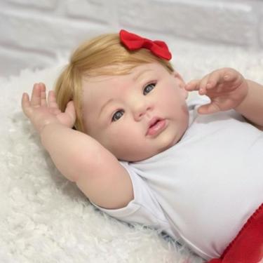 Imagem de Bebê Reborn Menina Loira Fio a Fio + Enxoval Completo - Mundo Azul e R