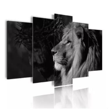 Imagem de Kit quadro decorativo 5 peças 95x60cm Leão Judá Jesus