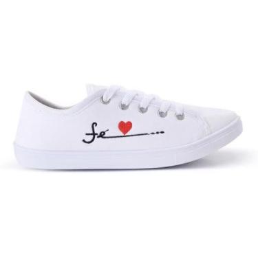 Imagem de Tênis Casual Feminino Fé Bordado Leve Confortável Macio, Branco, 37
