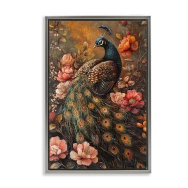 Imagem de Stupell Industries Arte de parede em tela flutuante emoldurada cinza pavão inspirado em Red Morris, design por Petal Prints Design, 78 x 53 cm