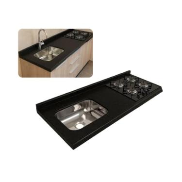 Imagem de Pia Cozinha 150cm Granito Aracruz Cuba Inox Parte Cooktop