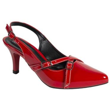 Imagem de Sapato Scarpin Feminino Mule Bico Fino Detalhe Fivela - LAZZLU, Vermel