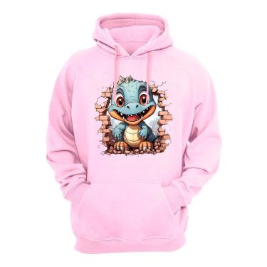 Imagem de Casaco Moletom Plus Size Flanelado Canguru Com Capuz Masculino Estampa Dinossauro Tamanho Grande