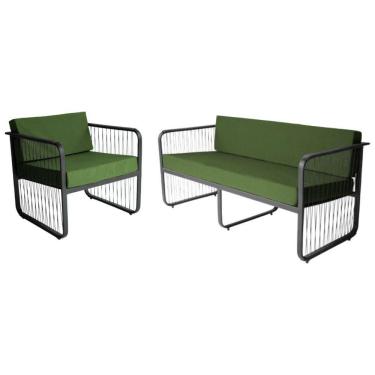 Imagem de Conjunto Poltrona E Namoradeira Fibra Sintética Santiago Preto-verde