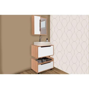 Imagem de Conjunto De Banheiro Balcão Suspenso Bn3646 E Balcão Com Rodízios Bn3647 60cm E Armário Com Espelho Bn3648 60cm Amêndoa-branco - Tecno Mobili