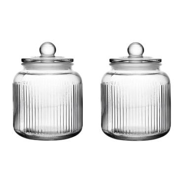 Imagem de Conjunto De 2 Potes Herméticos De Vidro Canelado 900 Ml Essência Lyor