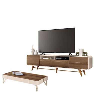 Imagem de Rack Bancada época Com Mesa De Centro Cadenza Castanho Off White - Hb Móveis