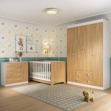 Imagem de Quarto de Bebê Completo Berço Americano 3 em 1 Encanto Multimóveis Mp4581 Branco/madeirado