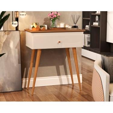 Imagem de Aparador Decoração Hall de Entrada Bancada Sala Estar Buffet Jantar Armário Balcão Cozinha Cantinho do Café Retrô 1 Gaveta Pés Palito Europa (Offwhite/Freijó)